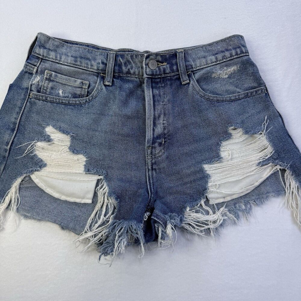 Cello Frayed Light Blue Distressed Denim Shorts
